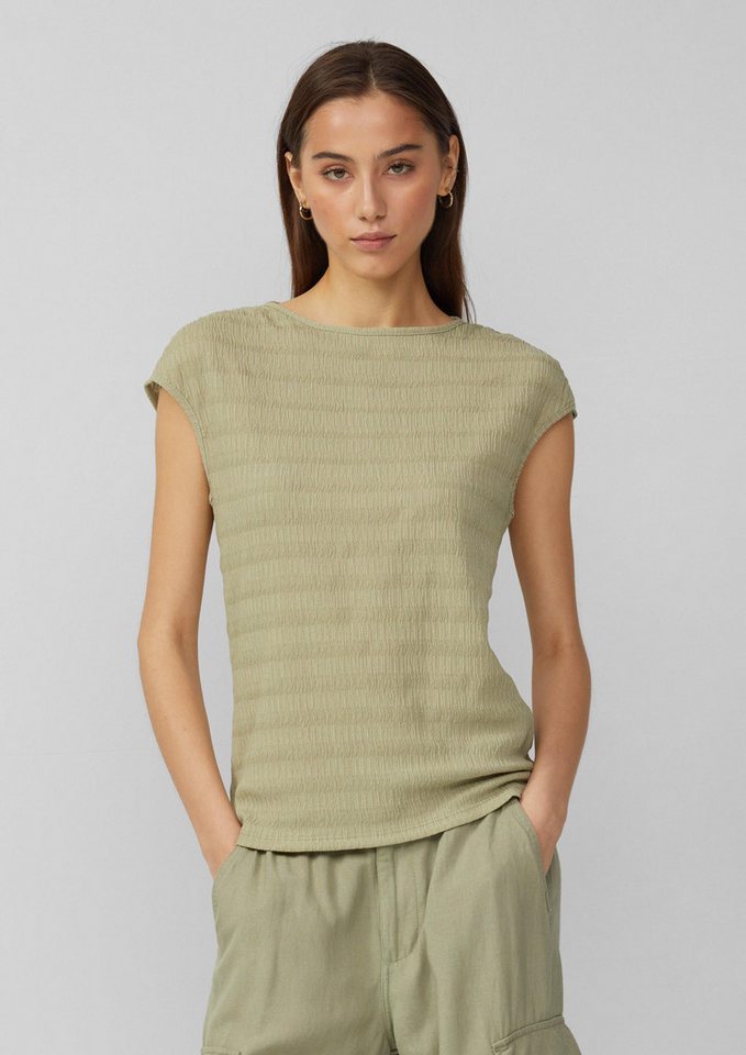 QS Kurzarmshirt T-Shirt Strukturiertes T-Shirt mit Raffdetails an den Schultern von QS