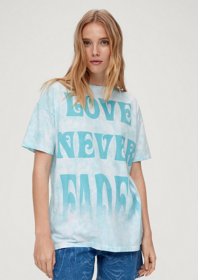 QS Kurzarmshirt T-Shirt Batikshirt mit Statement-Print von QS