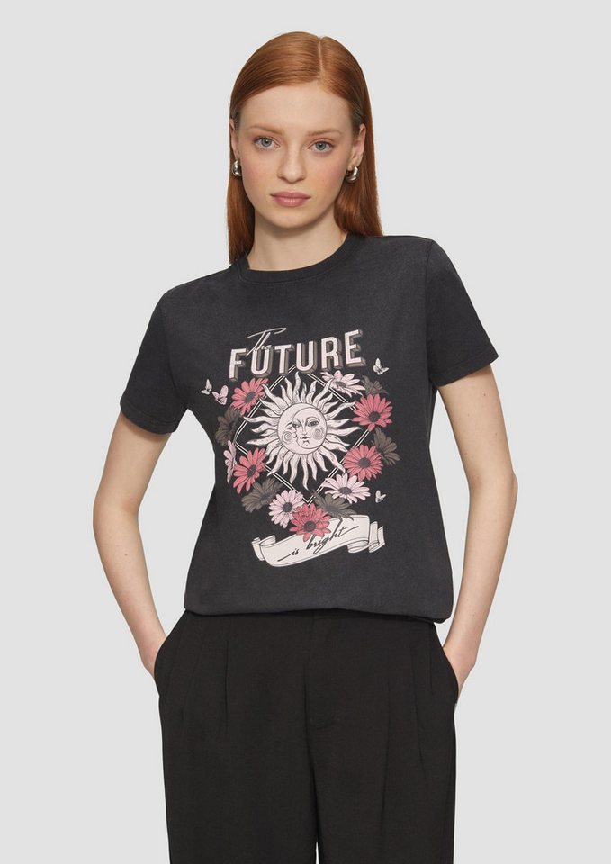 QS Kurzarmshirt T-Shirt Baumwollshirt mit Frontprint in gewaschener Optik von QS