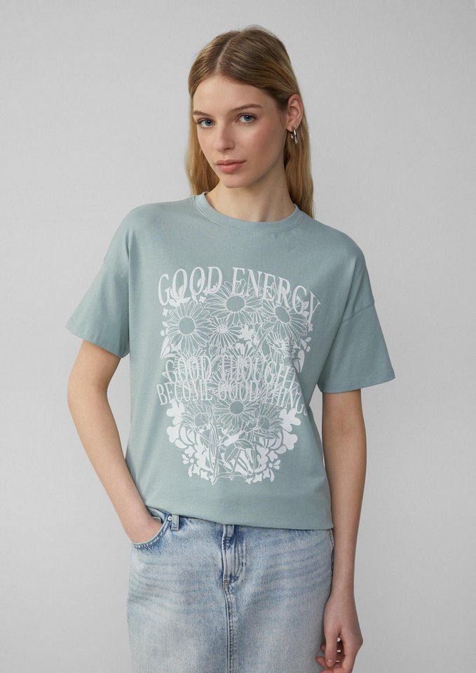 QS Kurzarmshirt T-Shirt Baumwollshirt mit Frontprint und überschnittener Schulter von QS