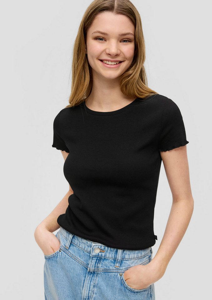 QS Kurzarmshirt T-Shirt Cropped Top mit Rippstruktur von QS
