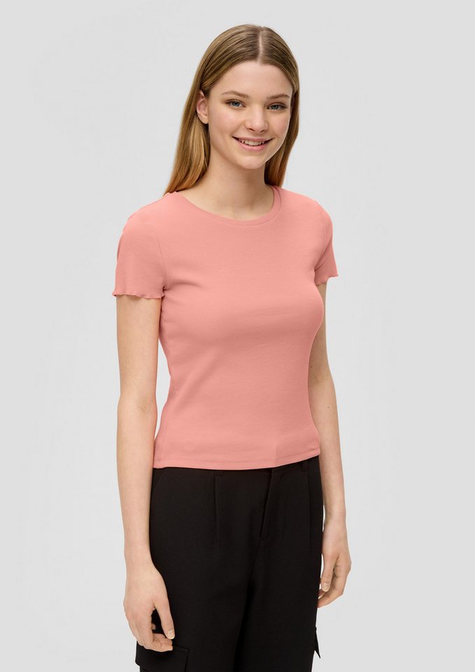 QS Kurzarmshirt T-Shirt Cropped Top mit Rippstruktur von QS