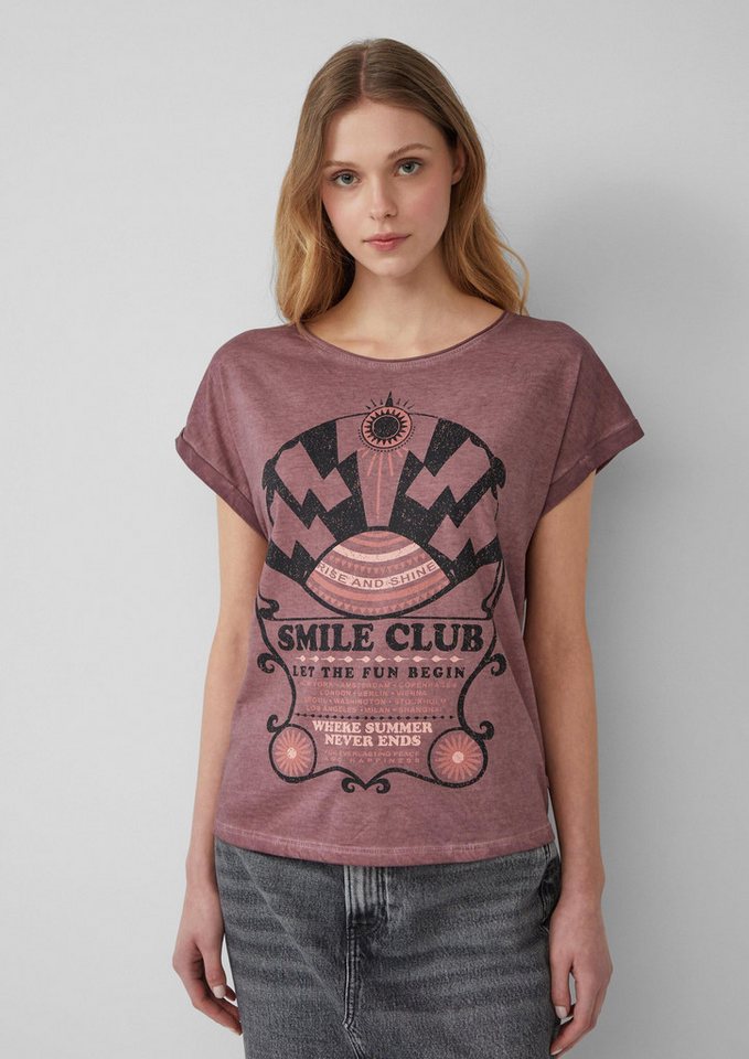 QS Kurzarmshirt T-Shirt Gewaschenes T-Shirt mit Frontprint von QS