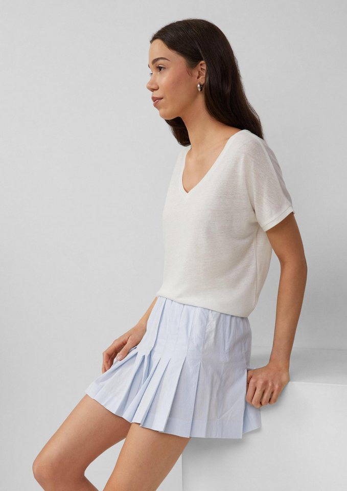 QS Kurzarmshirt T-Shirt Locker geschnittenes T-Shirt aus Leinenmix von QS