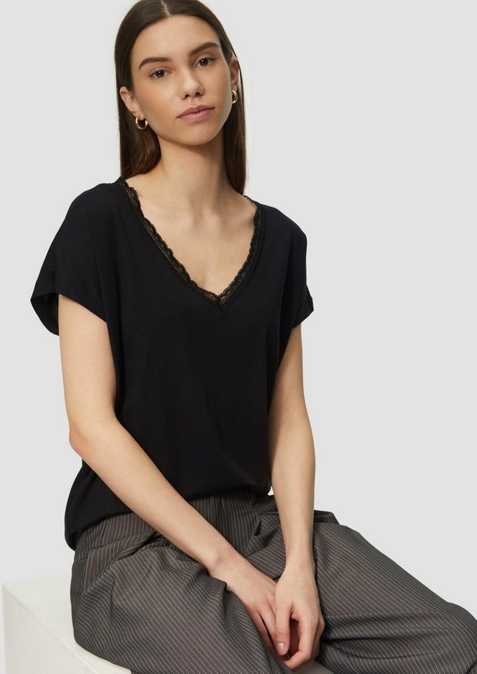 QS Kurzarmshirt T-Shirt Modalmix-Shirt mit Spitzenblende von QS