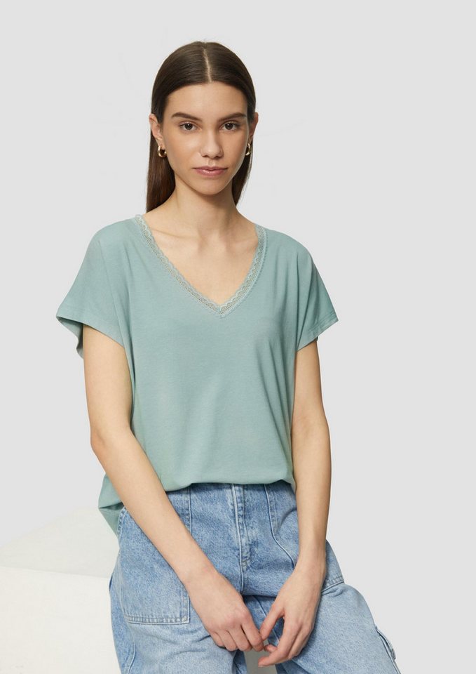 QS Kurzarmshirt T-Shirt Modalmix-Shirt mit Spitzenblende von QS