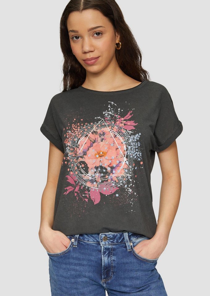 QS Kurzarmshirt T-Shirt Oversize-Shirt in gewaschener Optik mit Frontprint von QS