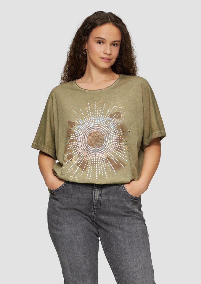 QS Kurzarmshirt T-Shirt Oversize Shirt in gewaschener Optik mit Metallic-Frontprint von QS