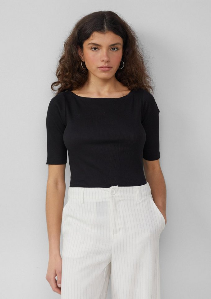 QS Kurzarmshirt T-Shirt Schmales Rippshirt mit U-Boot Ausschnitt von QS