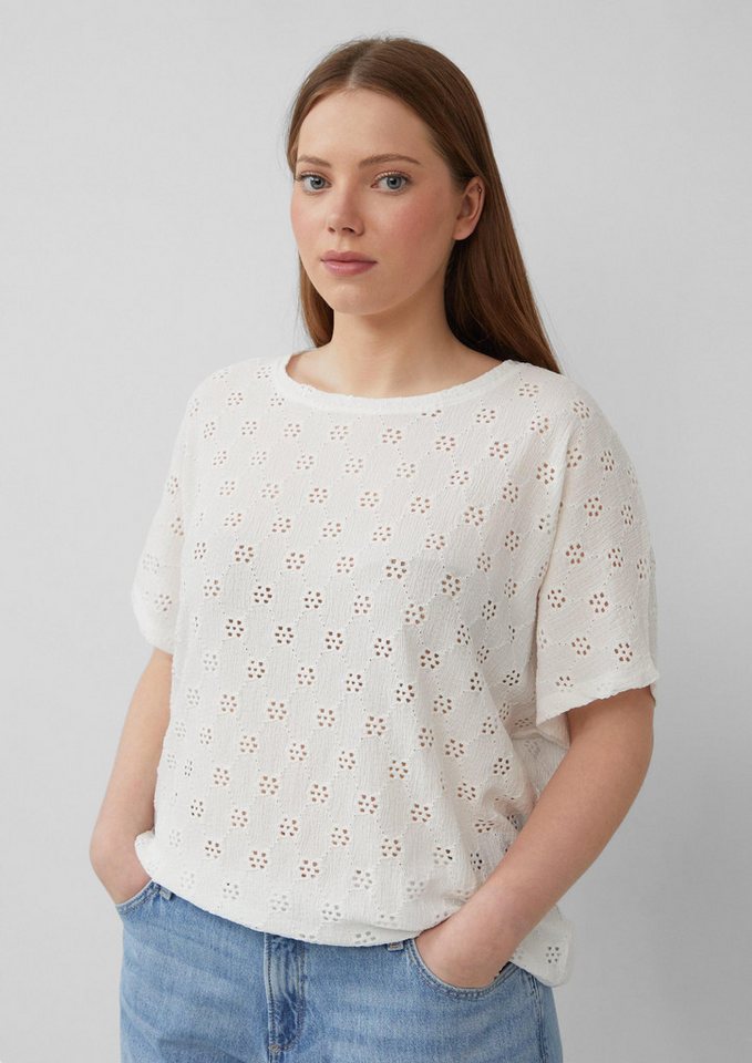 QS Kurzarmshirt T-Shirt Shirt mit Lochstickerei von QS