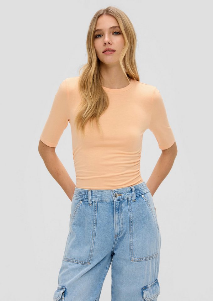 QS Kurzarmshirt T-Shirt Viskoseshirt mit seitlicher Raffung von QS