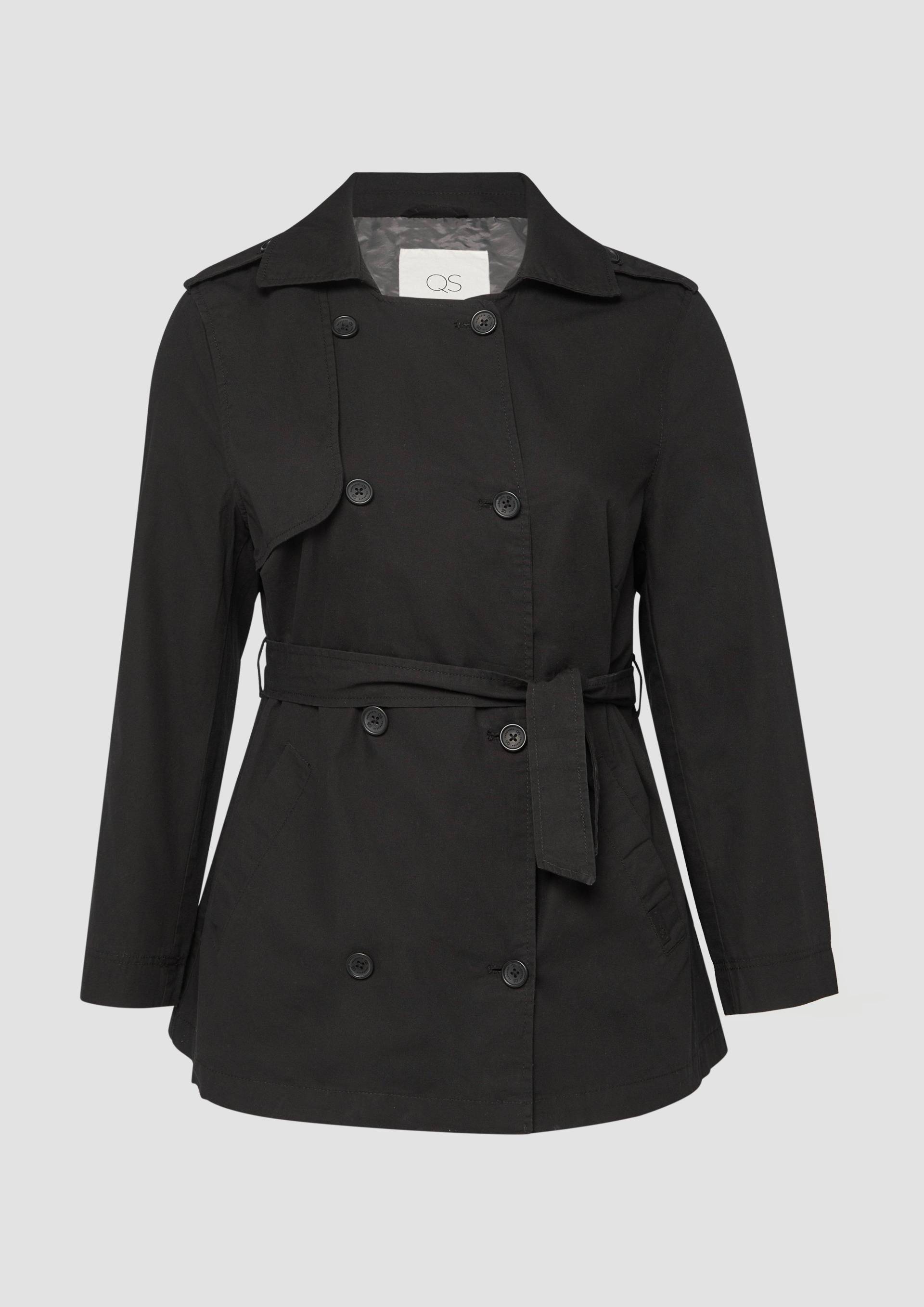 QS - Kurzer Trenchcoat aus Baumwolle mit Gürtel, Damen, schwarz von QS
