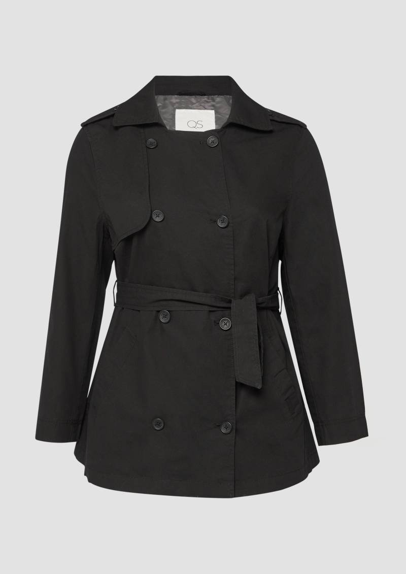 QS - Kurzer Trenchcoat aus Baumwolle mit Gürtel, Damen, schwarz von QS