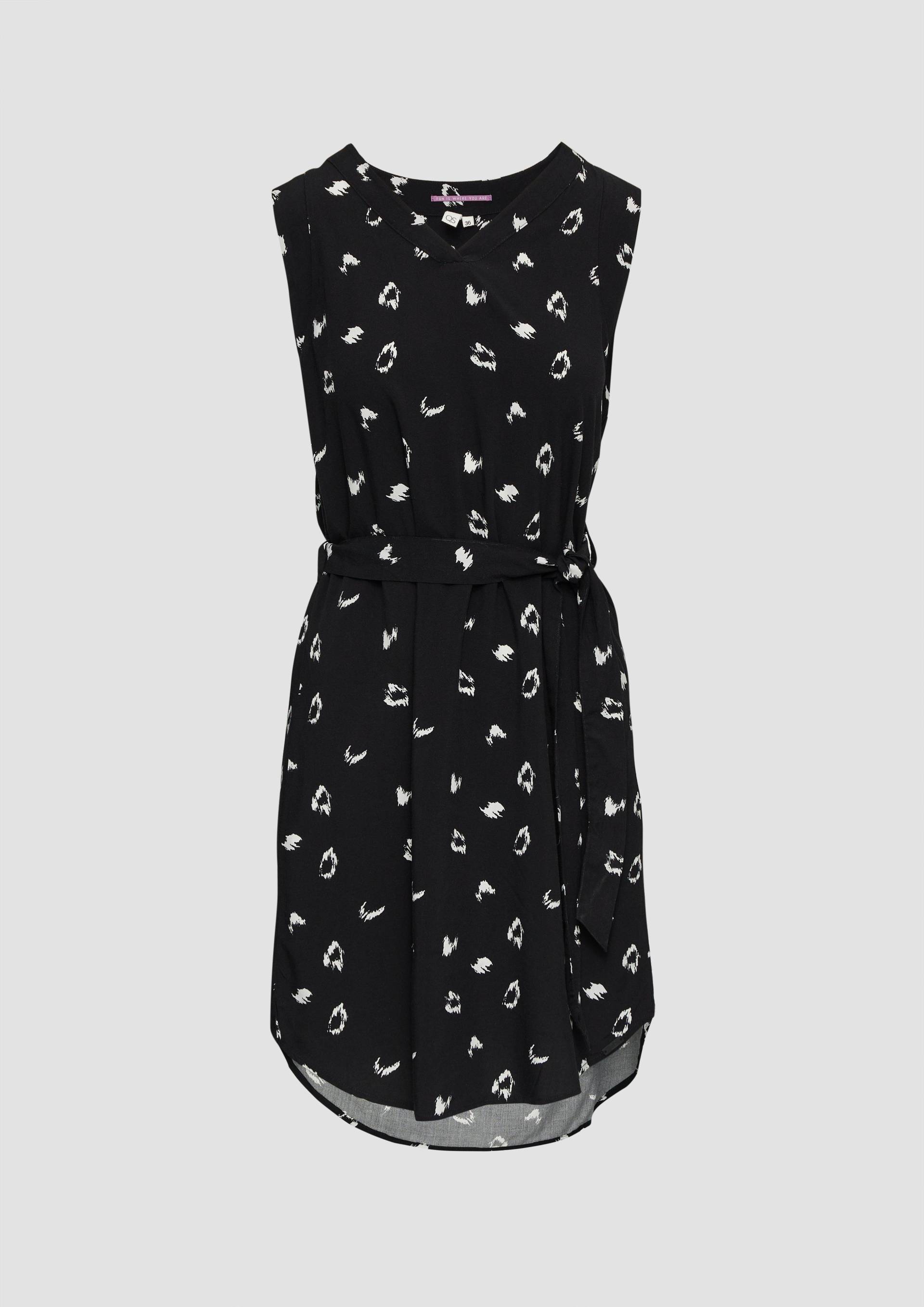 QS - Kurzes Kleid mit Stoffgürtel und All-over-Print, Damen, schwarz von QS