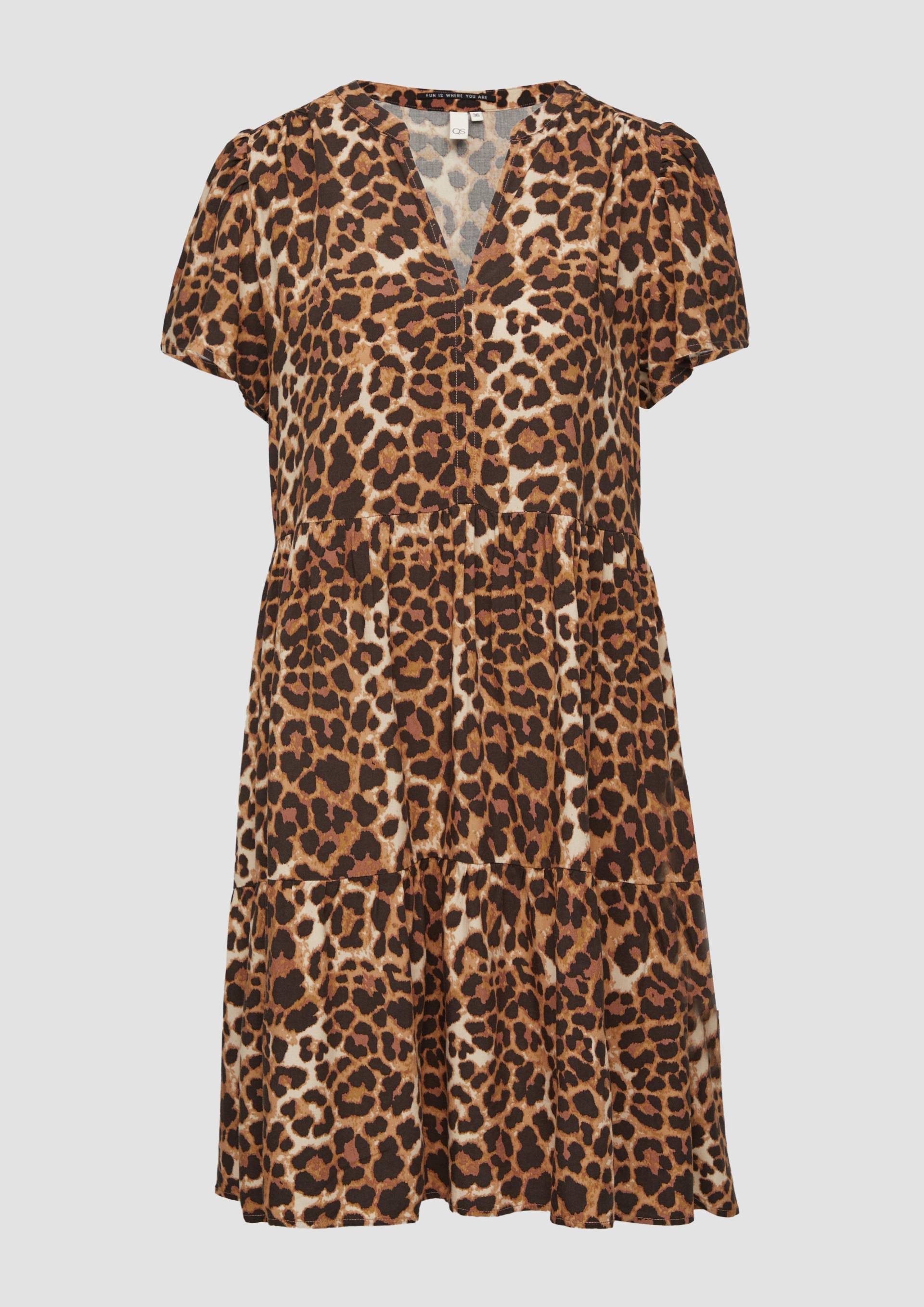 QS - Kurzes Viskosekleid mit All-over-Print, Damen, schwarz von QS