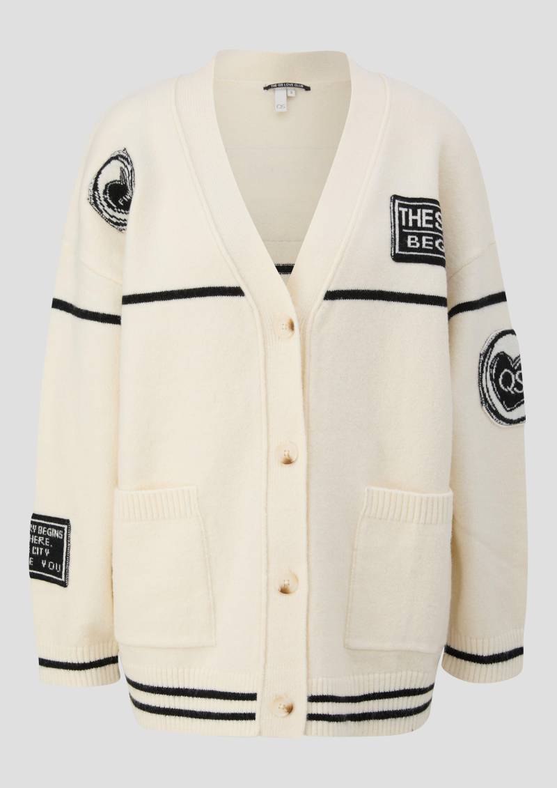 QS - Lässige Oversize-Strickjacke mit Patches, Damen, creme von QS