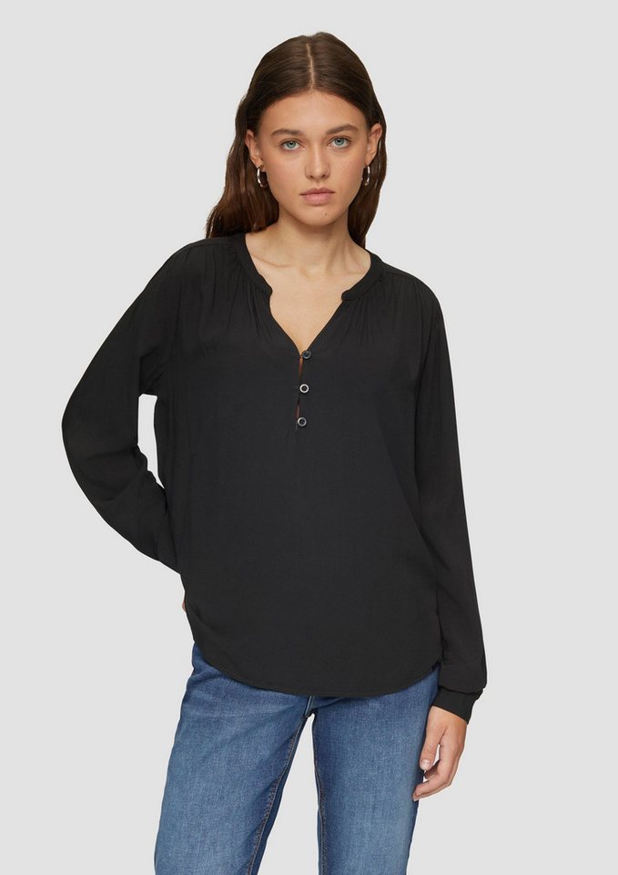 QS Langarmbluse Bluse Fließende Viskose-Bluse mit Raffung von QS