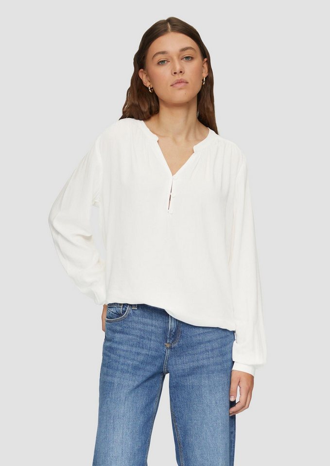 QS Langarmbluse Bluse Fließende Viskose-Bluse mit Raffung von QS
