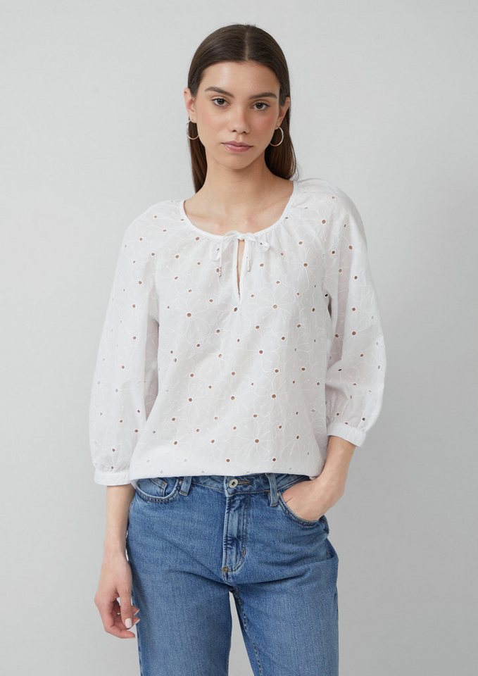 QS Langarmbluse Bluse mit Lochstickerei Raffung von QS