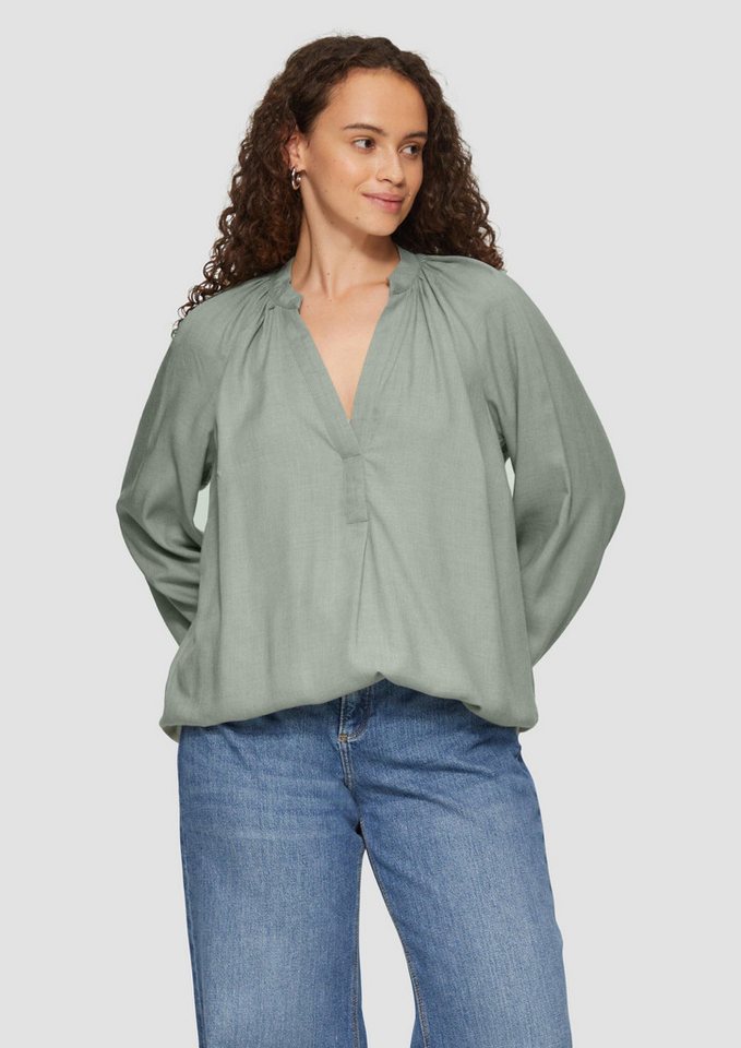 QS Langarmbluse Bluse Melierte Viskosebluse mit Raffung von QS