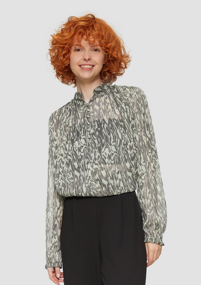 QS Langarmbluse Transparente Bluse mit All-over-Print Raffung von QS