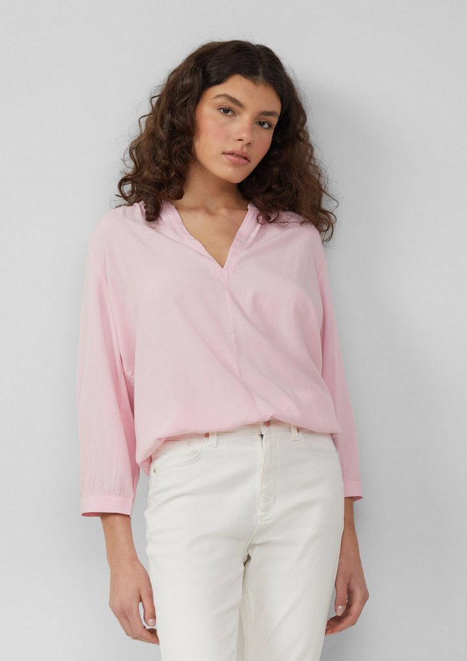 QS Langarmbluse Viskose-Bluse mit Raffung an der Schulter Raffung von QS