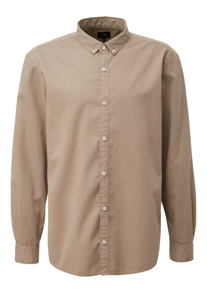 QS Langarmhemd Garment Washed Hemd mit Logo-Stickerei Garment Dye von QS