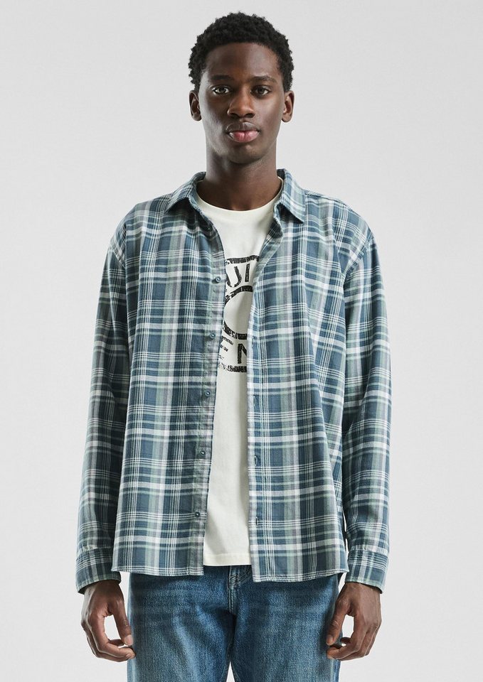 QS Langarmhemd Hemd Regular Fit: Kariertes Flanellhemd mit Kentkragen von QS