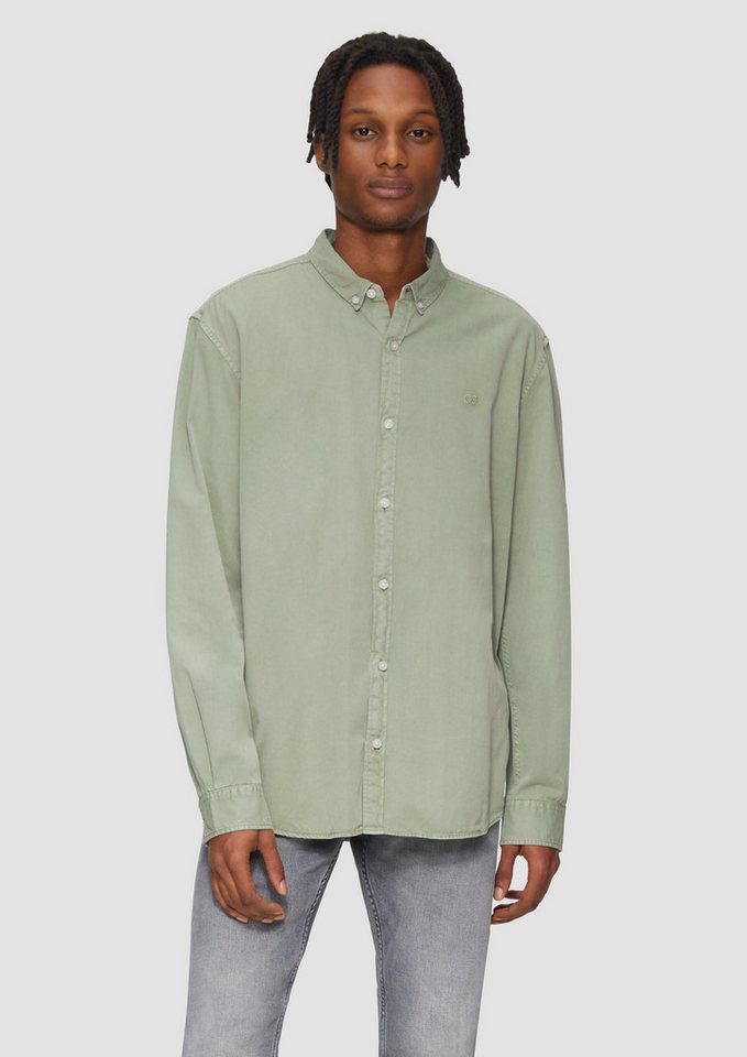 QS Langarmhemd Hemd Regular Fit: Twillhemd mit Logostickerei von QS