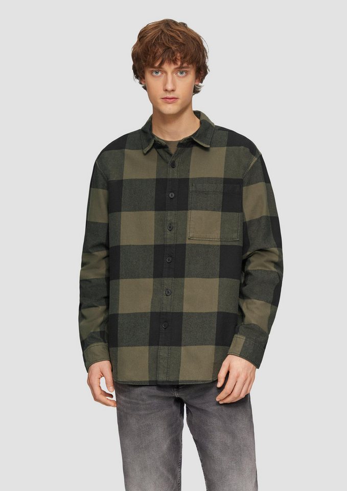QS Langarmhemd Hemd Relaxed Fit: Flanellhemd mit Brusttasche von QS