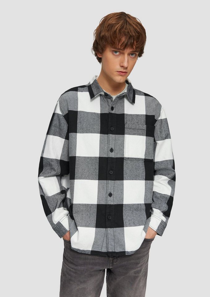 QS Langarmhemd Hemd Relaxed Fit: Flanellhemd mit Brusttasche von QS