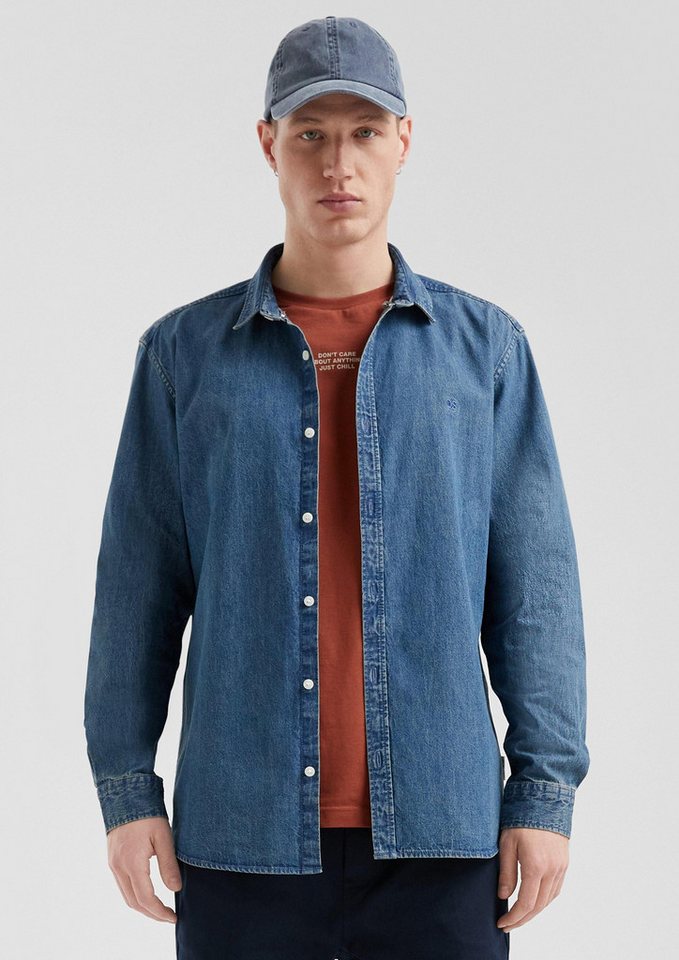 QS Langarmhemd Hemd Regular Fit: Gewaschenes Jeanshemd mit Logo-Stickerei von QS