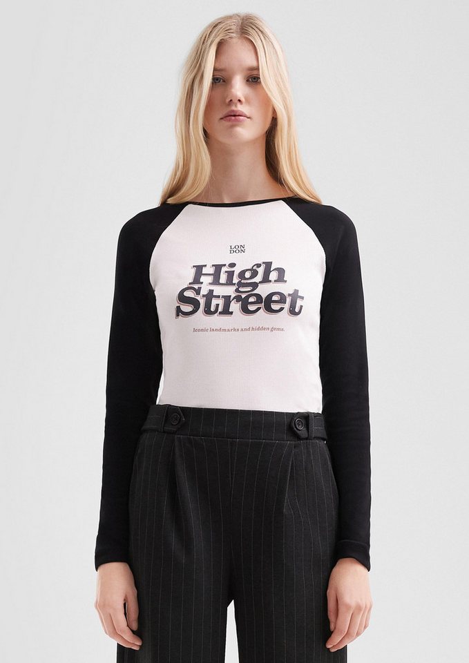 QS Langarmshirt T-Shirt Geripptes Colour Block-Shirt mit Print von QS