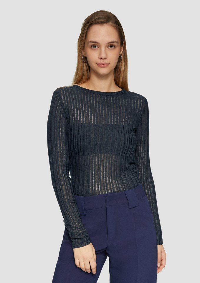 QS Langarmshirt T-Shirt Leicht transparentes Longsleeve mit Strukturmuster von QS