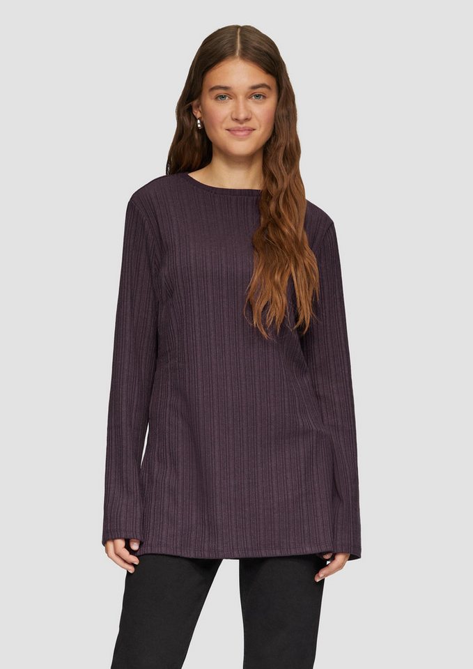 QS Langarmshirt T-Shirt Geripptes Longshirt mit seitlichen Schlitzen von QS