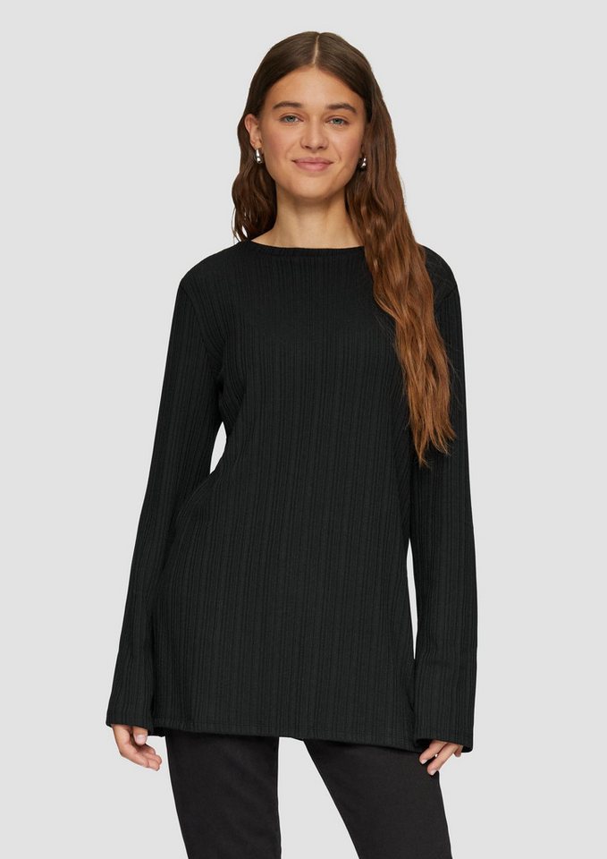 QS Langarmshirt T-Shirt Geripptes Longshirt mit seitlichen Schlitzen von QS