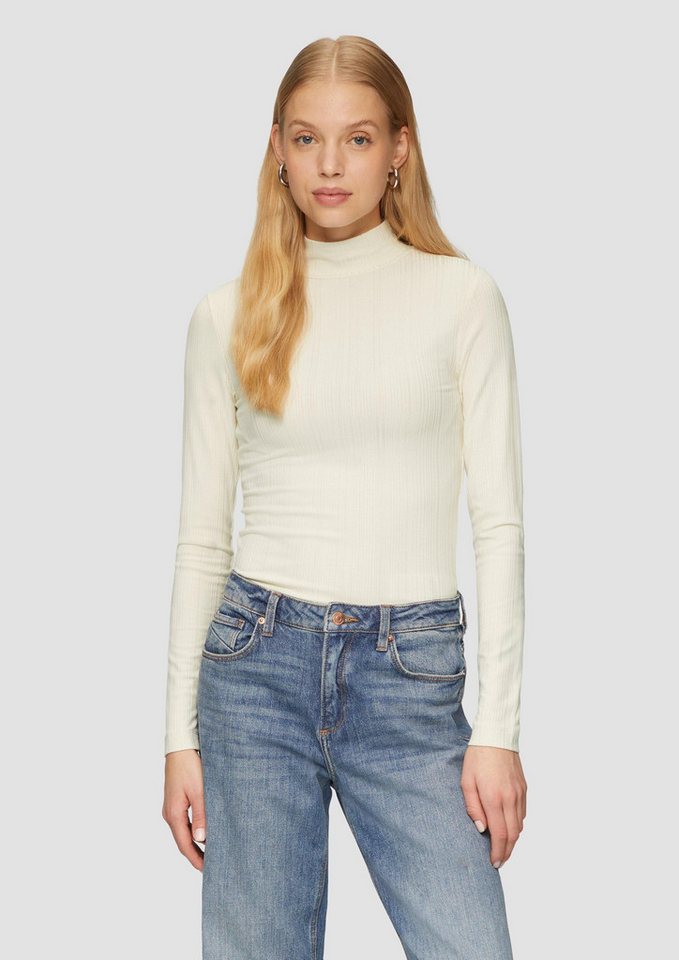 QS Langarmshirt T-Shirt Rippshirt im Slim Fit aus Viskosemix von QS