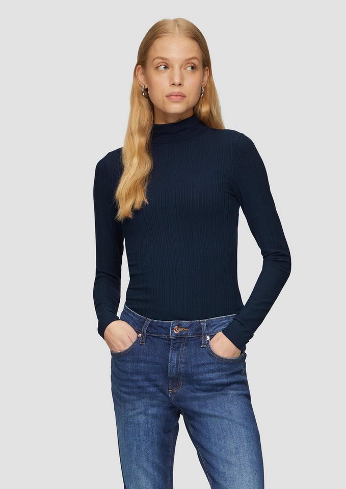 QS Langarmshirt T-Shirt Rippshirt im Slim Fit aus Viskosemix von QS