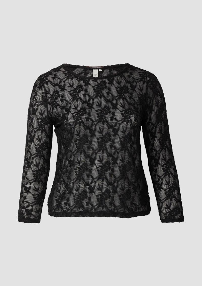 QS - Langarmshirt aus Spitze, Damen, schwarz von QS