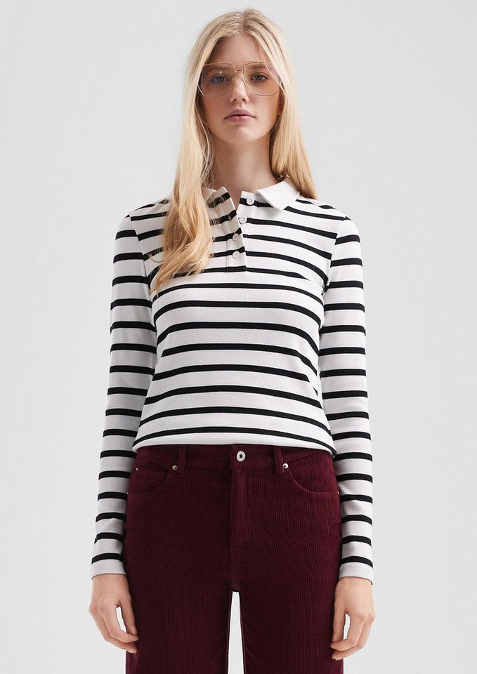 QS Langarmshirt T-Shirt Geripptes Poloshirt mit Streifen von QS