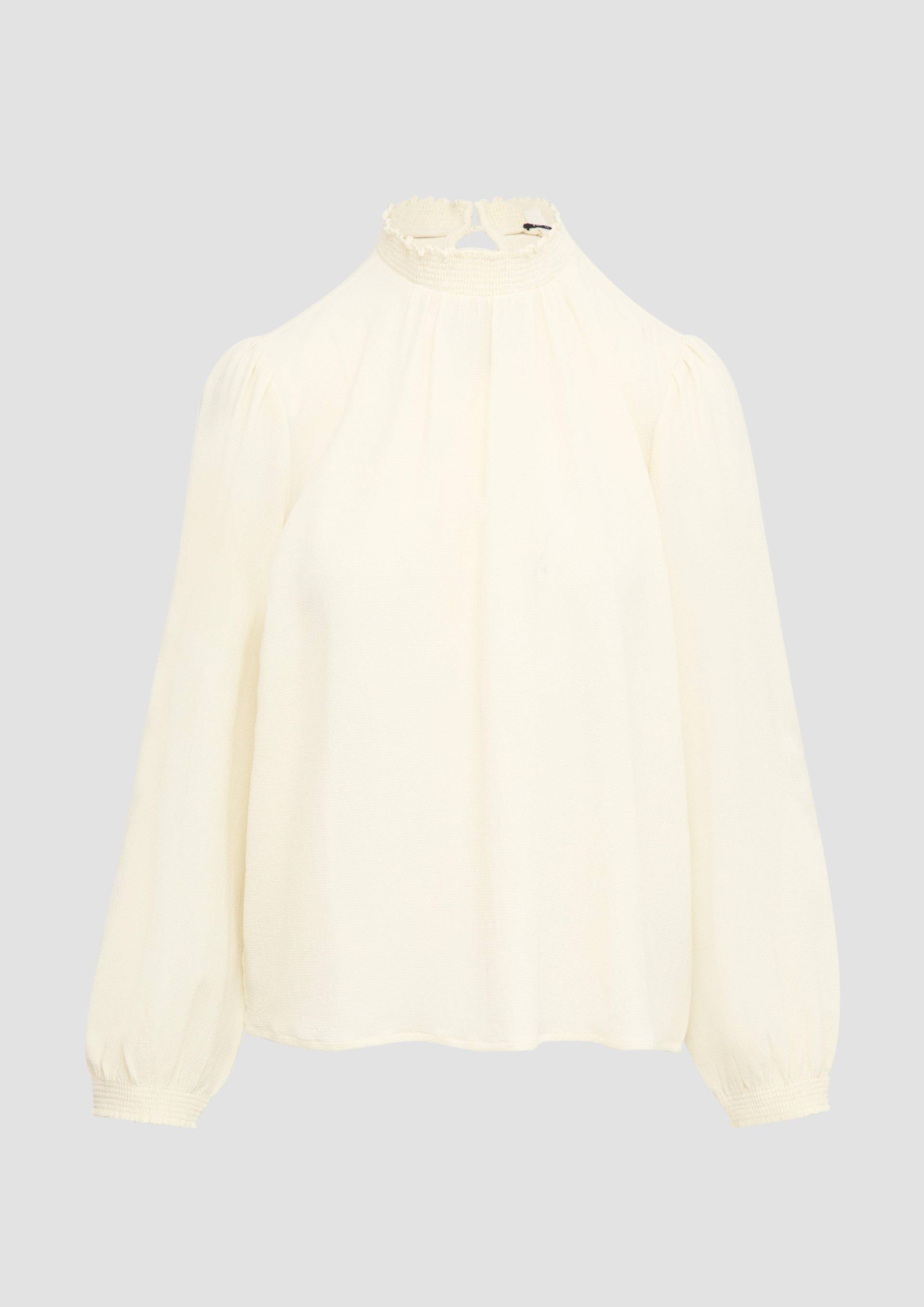 QS - Leicht strukturierte Bluse mit gemocktem Stehkragen, Damen, creme von QS