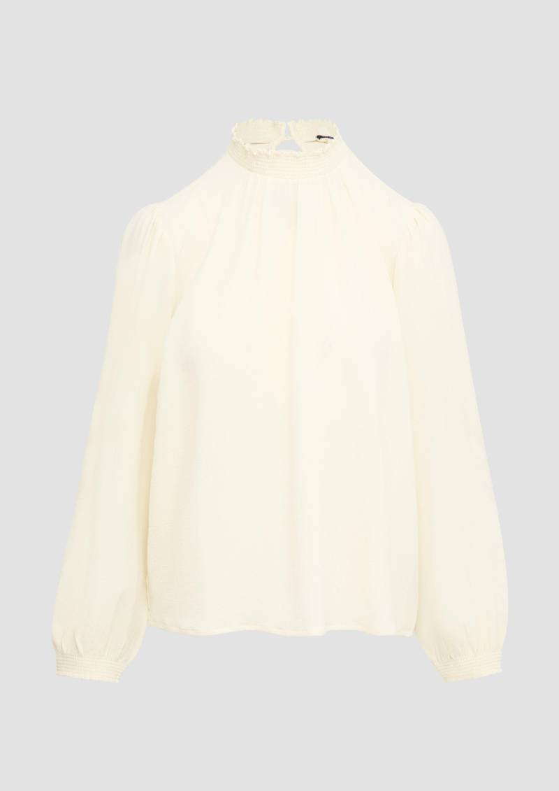 QS - Leicht strukturierte Bluse mit gemocktem Stehkragen, Damen, creme von QS