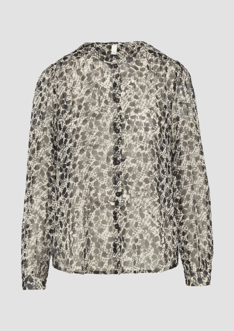 QS - Leicht transparente Chiffonbluse mit All-over-Print, Damen, beige|schwarz von QS