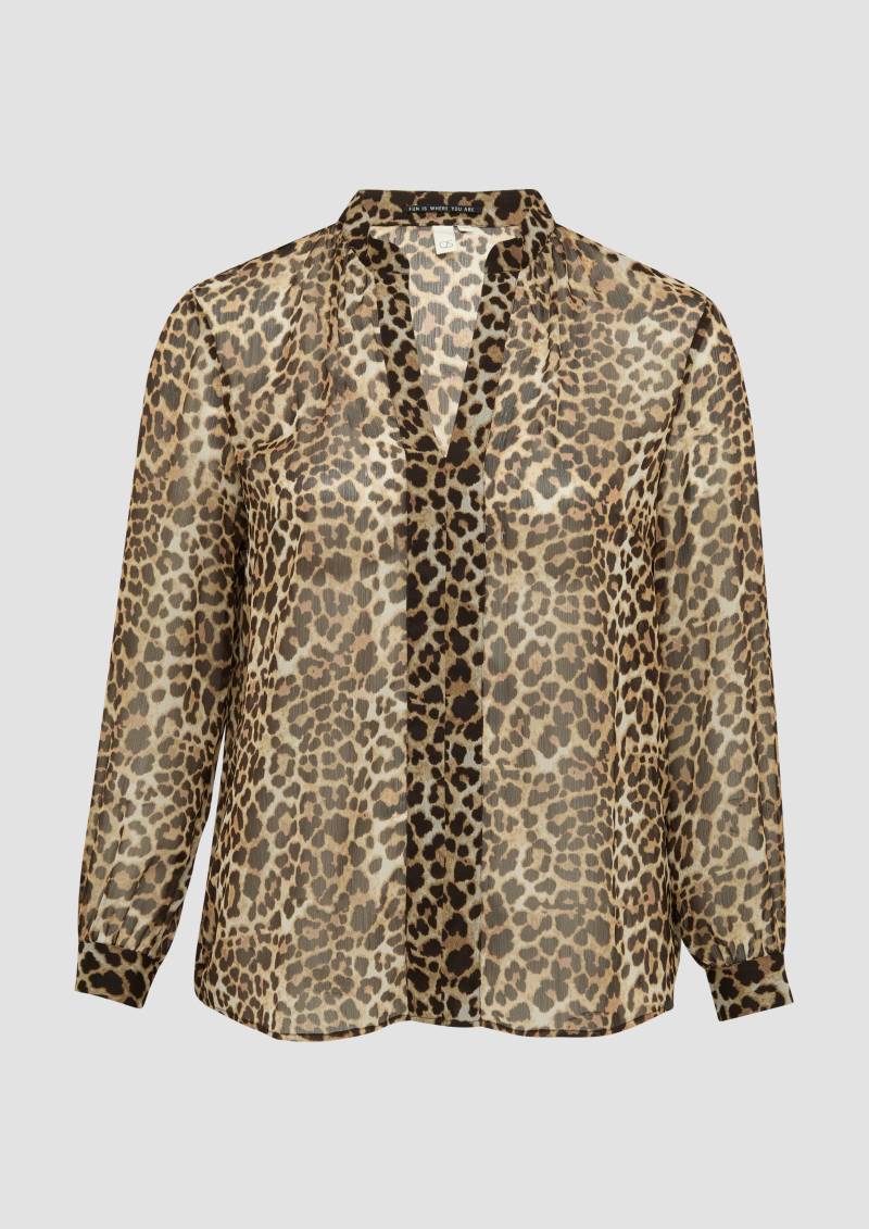 QS - Leicht transparente Chiffonbluse mit All-over-Print, Damen, braun|schwarz von QS