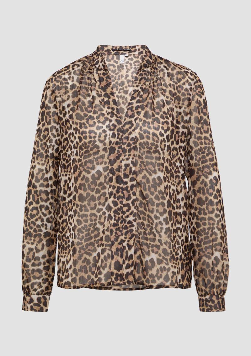 QS - Leicht transparente Chiffonbluse mit All-over-Print, Damen, braun von QS