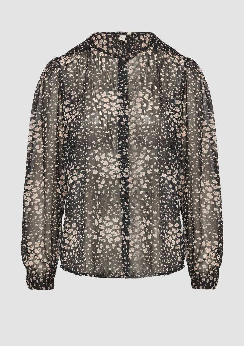 QS - Leicht transparente Chiffonbluse mit All-over-Print, Damen, mehrfarbig|schwarz von QS