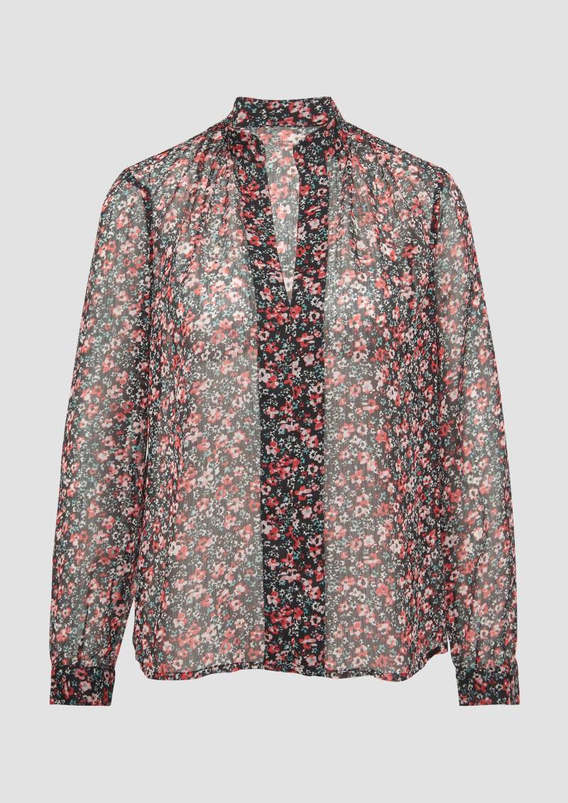 QS - Leicht transparente Chiffonbluse mit All-over-Print, Damen, mehrfarbig|schwarz von QS