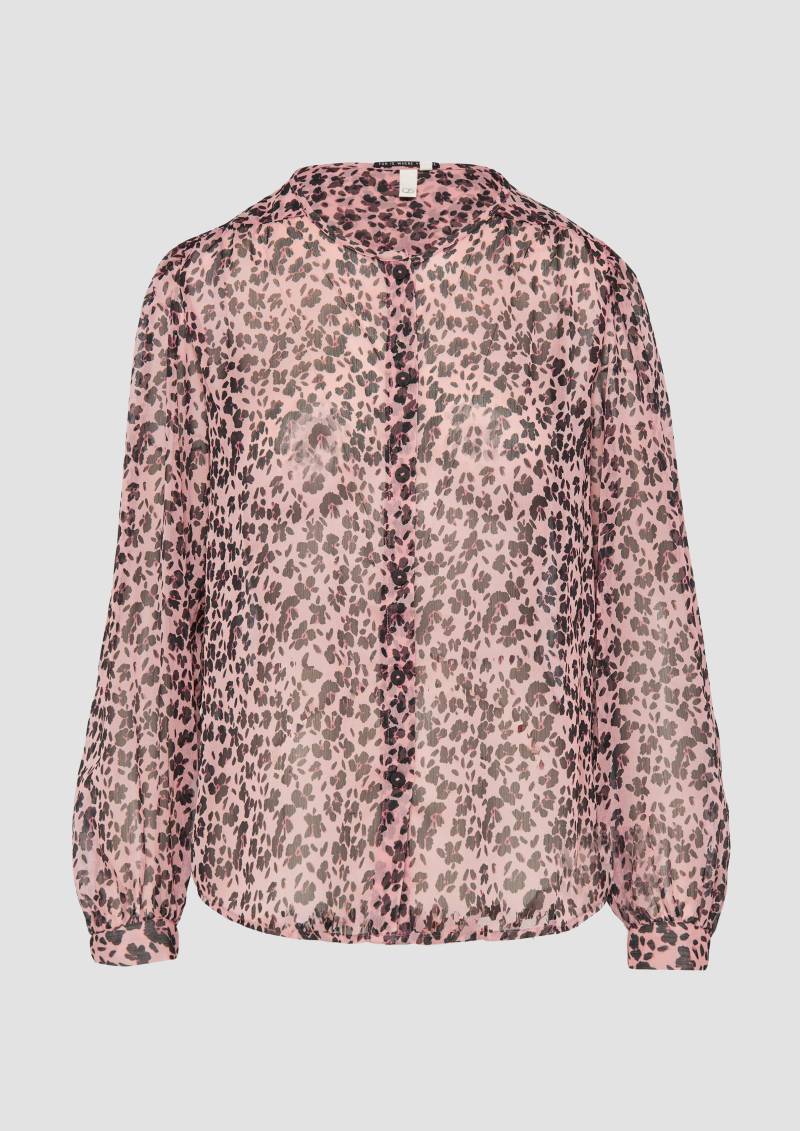 QS - Leicht transparente Chiffonbluse mit All-over-Print, Damen, pink|schwarz von QS