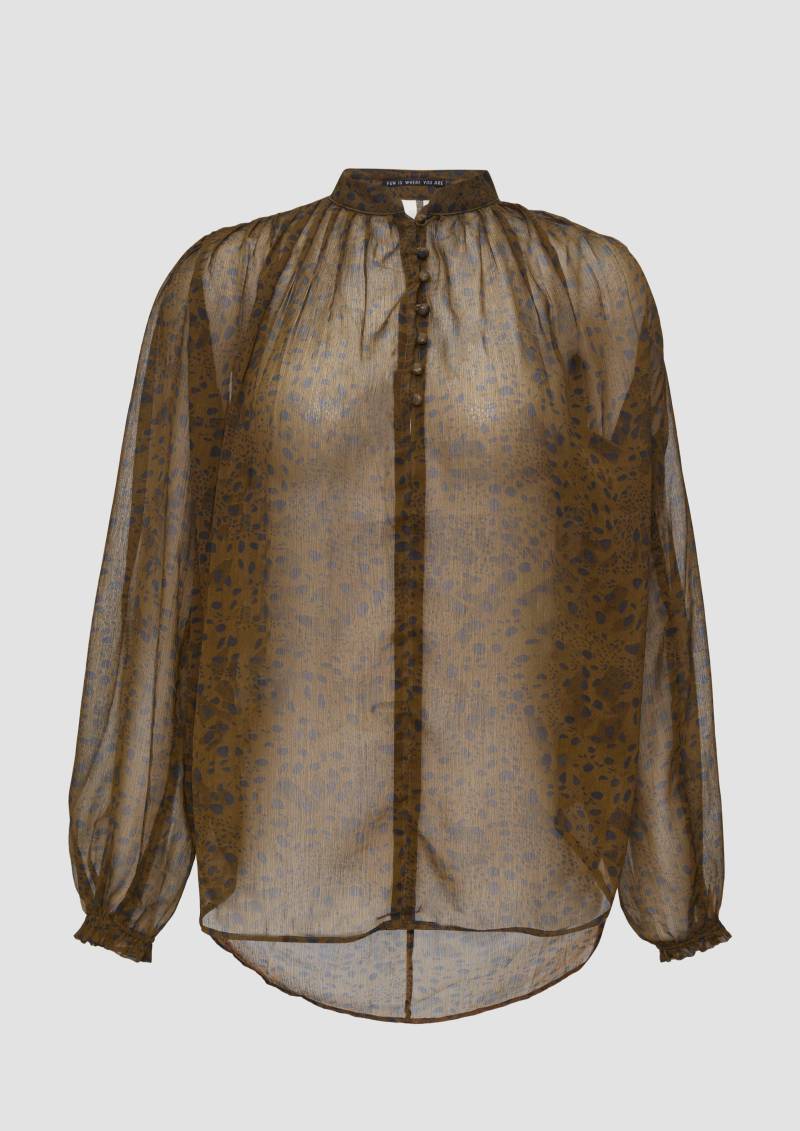 QS - Leicht transparente Chiffonbluse mit Puffärmeln, Damen, Grün von QS