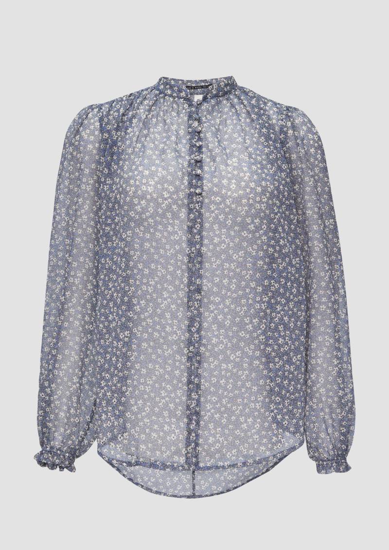 QS - Leicht transparente Chiffonbluse mit Puffärmeln, Damen, grau von QS